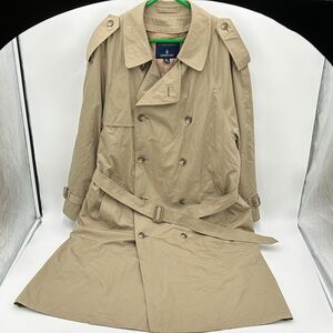 London Fog Men's Beige Trench Coat Double Breasted 42R Classic Belted Business